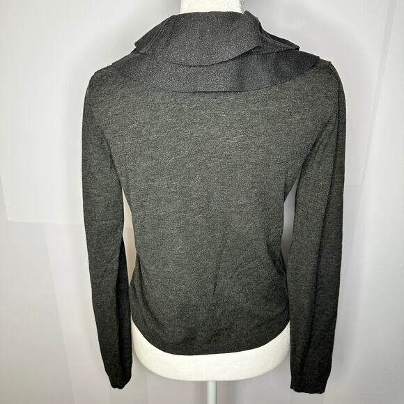 LIU JO Gray Shimmer Glitter Ruffle Open Cardigan Sweater Women's XS - Picture 5 of 9